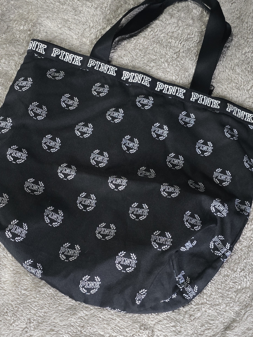 PINK Victoria's Secret Black Logo Repeat Tote Bag